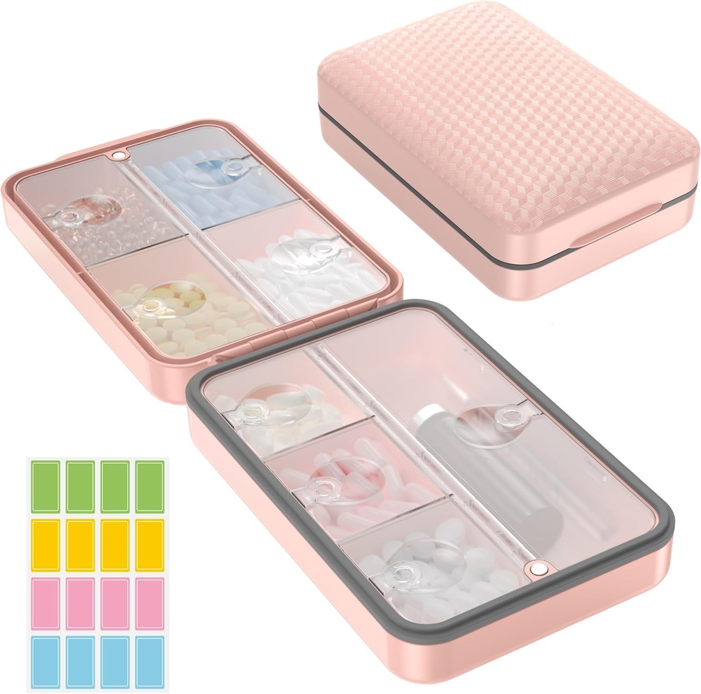 Restree Wöchentliche Pille Organizer, Magnetische Feuchtigkeit Proof Pille Fall, große Kapazität Reise Pille Box mit Innere klare Lid für Vitamine, Ergänzungen und tägliche Medikamente 8 Kompartment (Pink)