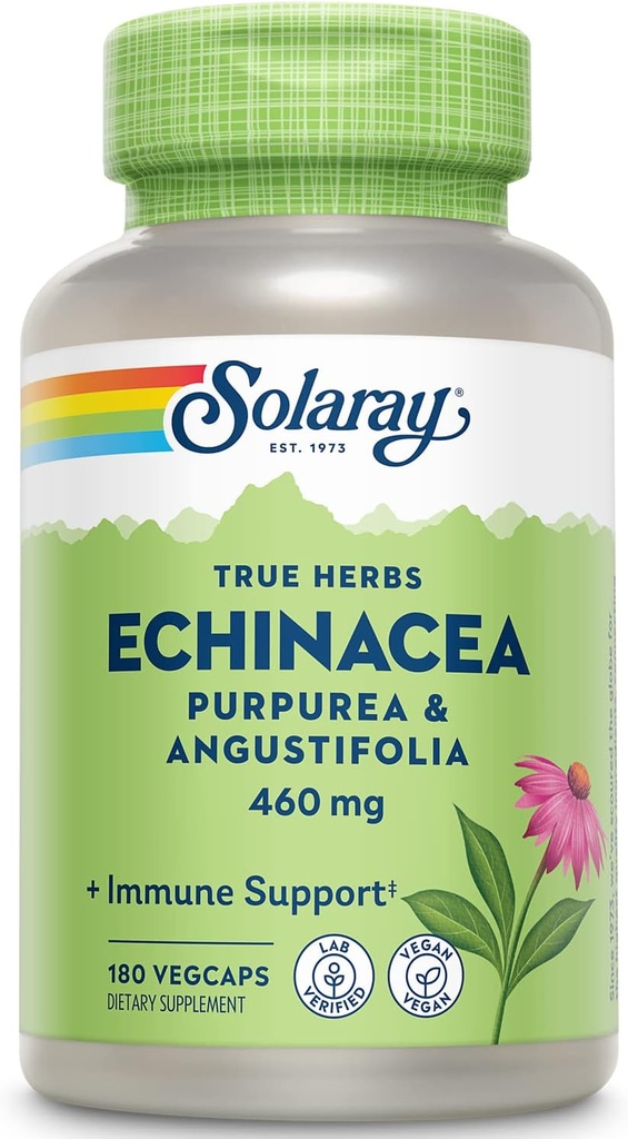 SOLARAY Echinacea Purpurea eta Angustifolia Root 460 mg | Immune osasuntsua eta arnasketa-funtzioaren euskarria | 180 VegCaps