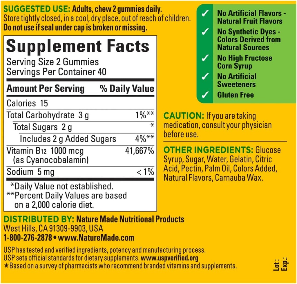 Nature Made B12 Energy Gummies 80 Count, (Pack of 2), flavor may vary.