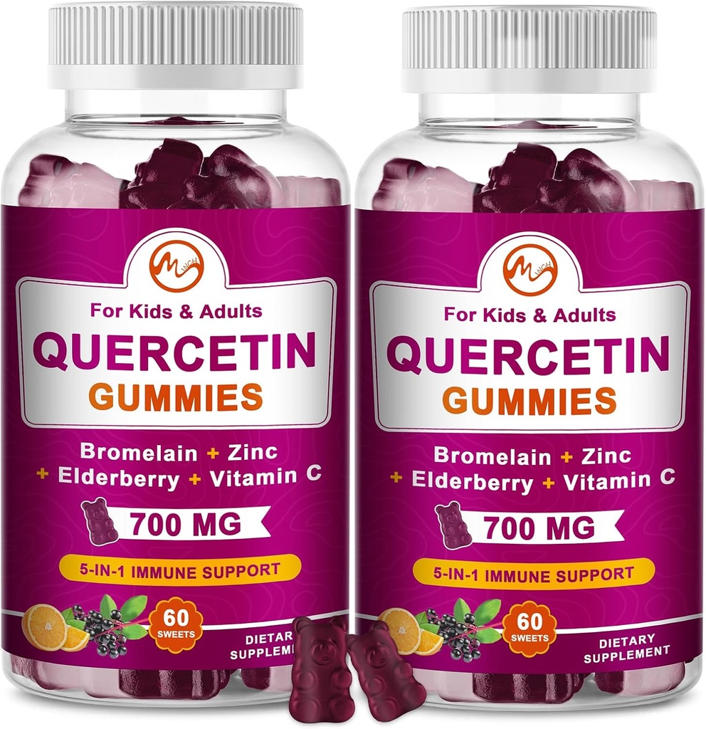 (2 Paket) Bromelain, Yaşlıberry, sink və Vitamin C ilə Quercetin Gummies - Immunity, Alerji, Aging Support - Adult & Kid üçün Vegan Gummies