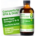 Bold Botanica Plant Vegan Omega 3-6-9 with Ahiflower Oil, Omega 3 Liquid Supplement for Women & Men, Plant-Based Omegas for Brain & Immune Health, Better Than Flax, Fish Free, Sugar-Free, 4 fl oz