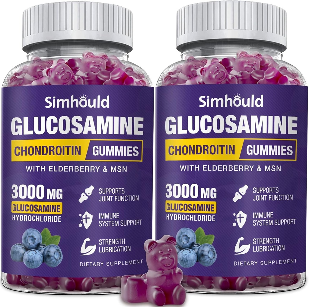 2 Packs Glucosamine Chondroitin Gummies - 3000MG Extra Strength Joint Support supplement with MSM ' Elderberry, Flexibility, Antioxidant Immune Support Gummy for Adults, Men " Women
