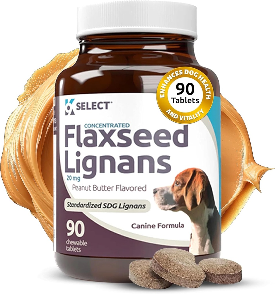 K9 Seleccioneu el focus Flaxseed Ligans per als Dogs, 20mg 90 taules, Peanut Butter Flavored Chewable, Impove Coat