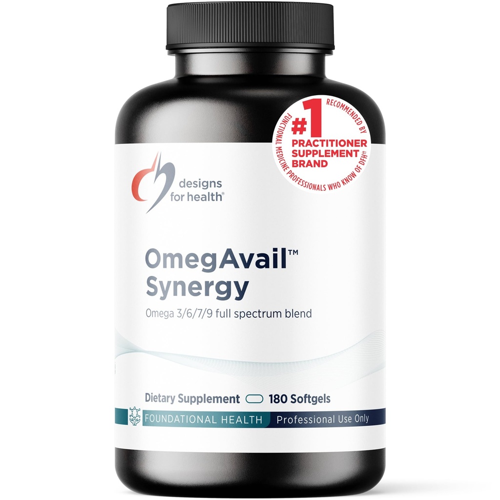 Designs for Health OmegAvail Synergy - Omega Complex for Adults - Omega 3-6-7-9 Fatty Acids from Borage and Macadamia Oil + Triglyceride (TG) Fish Oil with DHA & EPA (180 Softgels)