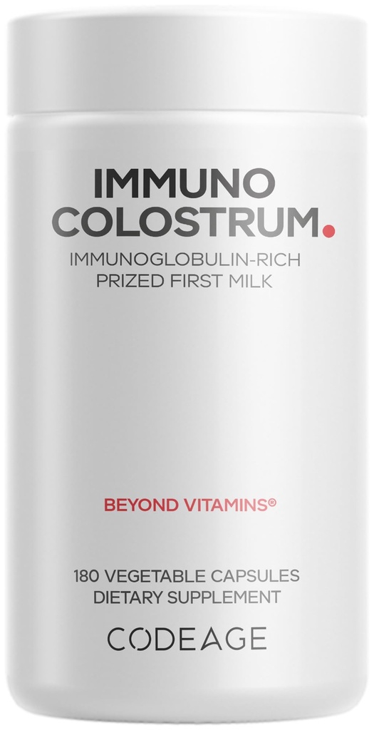 Codeage Colostrum Supplement, Grass-Fed Colostrum - Prized First Milk - Grass-Finished, Freeze-Dried - Vitamins, Immunoglobulins, Growth Factors - Non-GMO, Gluten-Free - 180 Capsules