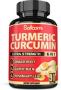 Satoomi 6in1 Kurkuma Curcumin supplement - 3 maanden aanbod - 95% Curcuminoïden met gemberwortel, knoflookbollen, rozemarijn en zwarte peper - 90 capsules