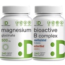 Magnesium Glycinate 500mg Veggie Capsules & Bioactive Vitamin B Complex Bundle Pack – Easily Absorbed Chelated Mineral – Immune, Energy, & Metabolism Supplement