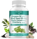 Oregano Oil Capsules – 11-in-1 Blend with Black Seed Oil, Elderberry, Garlic, Olive Leaf – Magnesium & Black Pepper for Aception – Imune,呼吸与消化 – Vegan, Non-GMO, 120 Ct (英语).