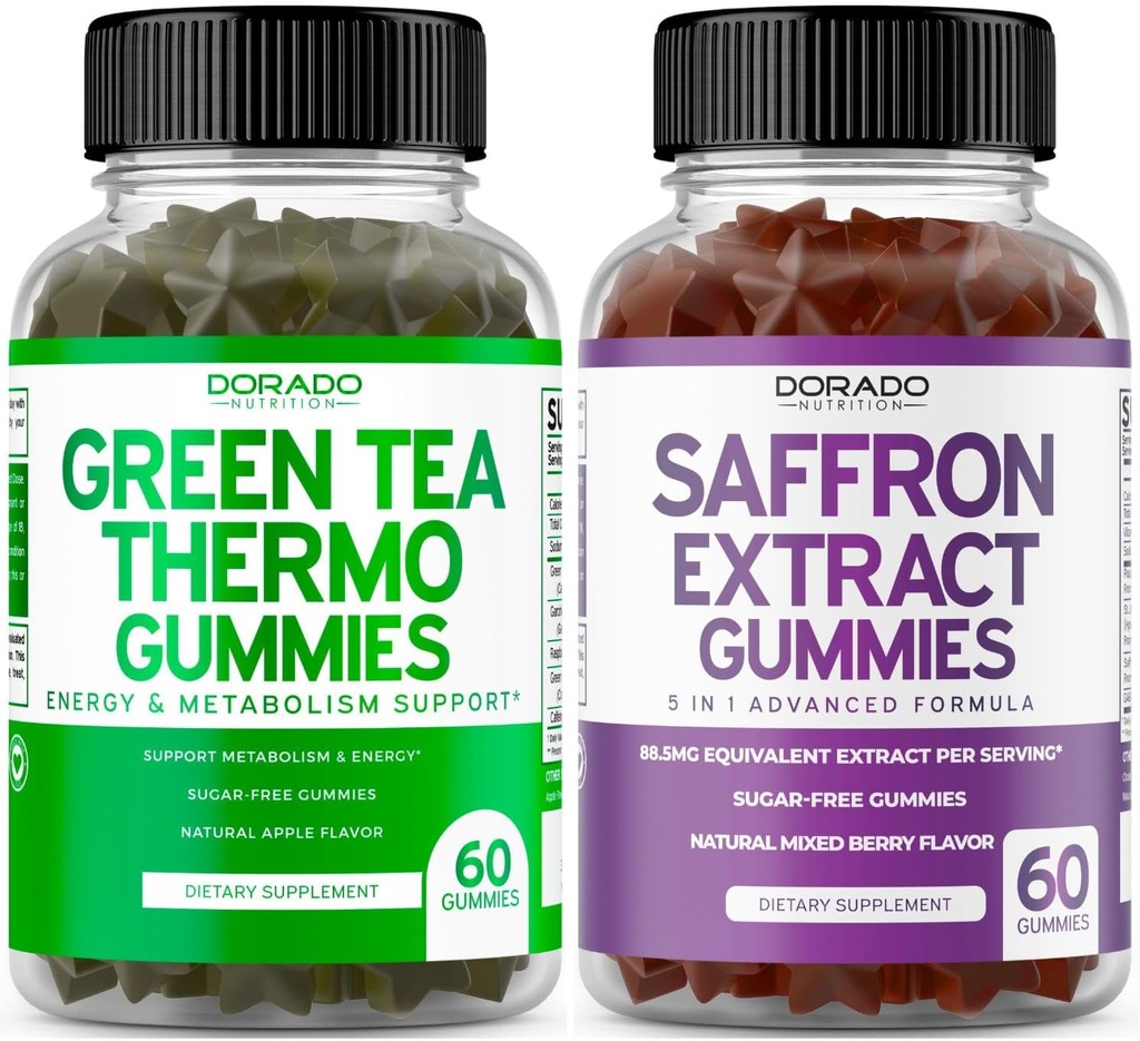 Green Tea Fat Burner (60 Count) Weight Loss Fat Burner Appetsusant for Dewata dan Saffron Suplemen (60 Gummim) Premium Sugar Free Gummy - 5 in 1 Advanced Formula - Vegan Safe & USA