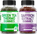 Green Tea Fat Burner (60 count) Weight Loss Fat Burner Suppressionant for Adults and Saffron supplements (60 Gummies) Premium Sugar Free Gummy - 5 in 1 Advanced Formula - Vegan Safe " USA Made