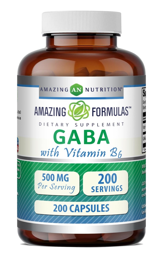 Amazing Formulas GABA with Vitamin B6 Supplement | 500 Mg Per Serving | 200 Capsules | Non-GMO | Gluten Free | Made in USA