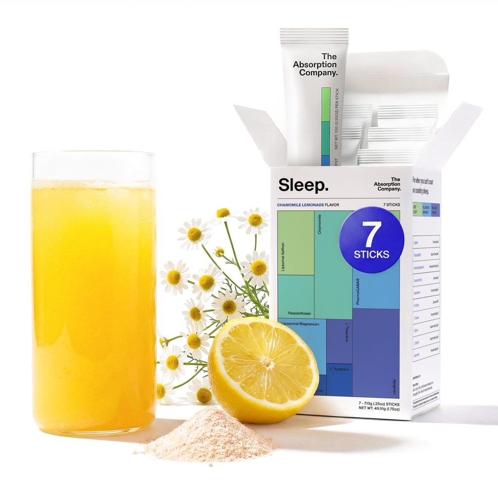 Sleep Aid Powder - Calming Drink for Deep Sleep with Liposomal Saffron, Magnesium & PharmaGABA Melatonin-Free Natural Supplement to Reduce Stress and Improve Sleep Quality Chamomile Lemonade 7 Sticks