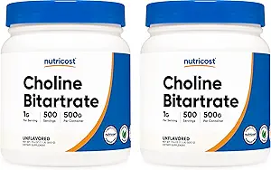 Nutricost Pure Choline Bitartrate Powder 500G (2 Bottles)