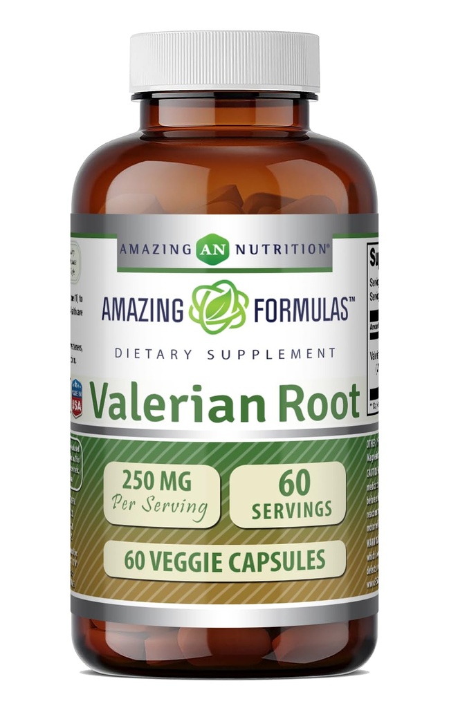 Amazing Formulas Valerian Root 250 Mg | 4:1 Extract | 60 Veggie Capsules | 1000 Mg Equivalent Supplement | Non-GMO | Gluten-Free | Made in the USA