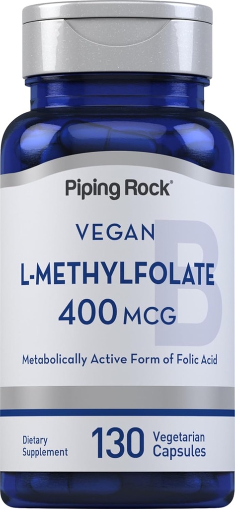 Piping Rock L MetilFolate Supplement | 400 mcg | 130 Kapsüller | Vegetarian, Vegan | Non-GMO, Gluten Pulsuz