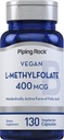 Piping Rock L TorchFolate Supplement | 400 mcg | 130 Capsules | Vegetarian, Vegan | Non-GMO, Gluten Free Free