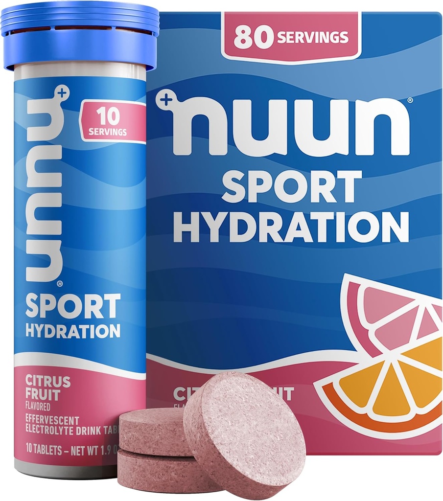 Nuun Sport Elektrolyt Tabletten mit Magnesium, Kalzium, Kalium, Chlorid & Natrium, Gluten Free & Vegan, Citrus Fruit, 8 Pack (80 Portionen insgesamt)