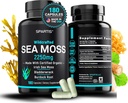 Capsules de mousse de mer biologique certifiée 2250mg Wildcrafted Irish Sea Moss Burdock Root Bladderwrack Supplement Pilules et poudres crues de mousse de mer (paquet de 1 à 180 capsules)