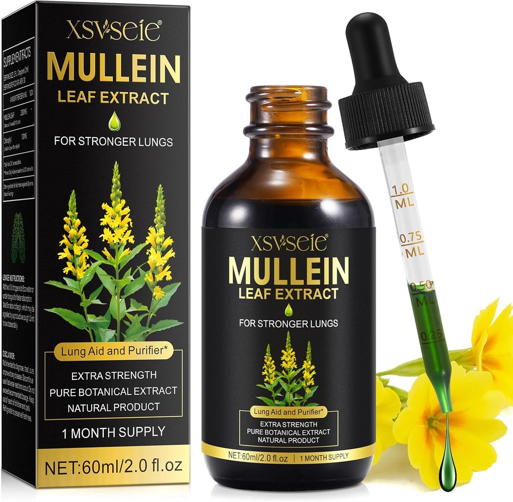 Mullein Drops for Lungs, Mullein Leaf Extract for Lungs,Mullein Leaf Extract Tincture with Chlorophyll Natural Herbal Supplement Mullein Extract Drops for Lung Cleanse and Breath Health