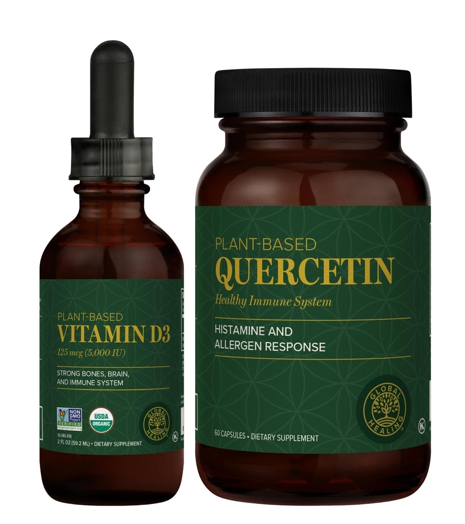 Global Healing Center - Vitamin D3 5000IU & Quercetin 250mg - Supports Bones and Immune System, Respiratory Health