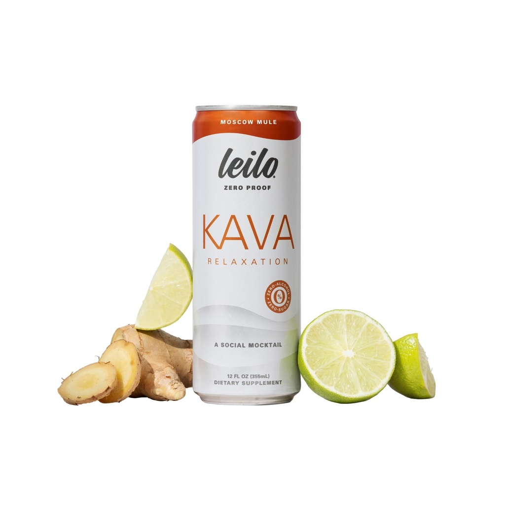 Leilo | Kava Powered Moscow Mule Mocktail Drink | Sugar-Free & Non-Alc Functional Relaxation Support | 12 fl oz Cans (Pack of 12)