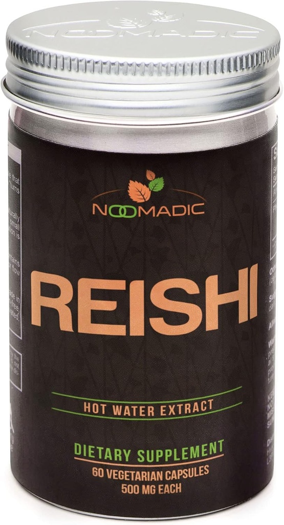 Noomadic Reishi Mushroom, 60 Capsules, 500mg Each, General Wellness & Longevity, Hot Water Extract, Fruiting Bodies, 30% Beta-D-Glucans