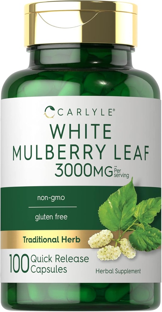 Carlyle Mulberry Leaf Extracto | 3000mg | 100 cápsulas | Non-GMO e Gluten Suplemento gratuíto de herbas