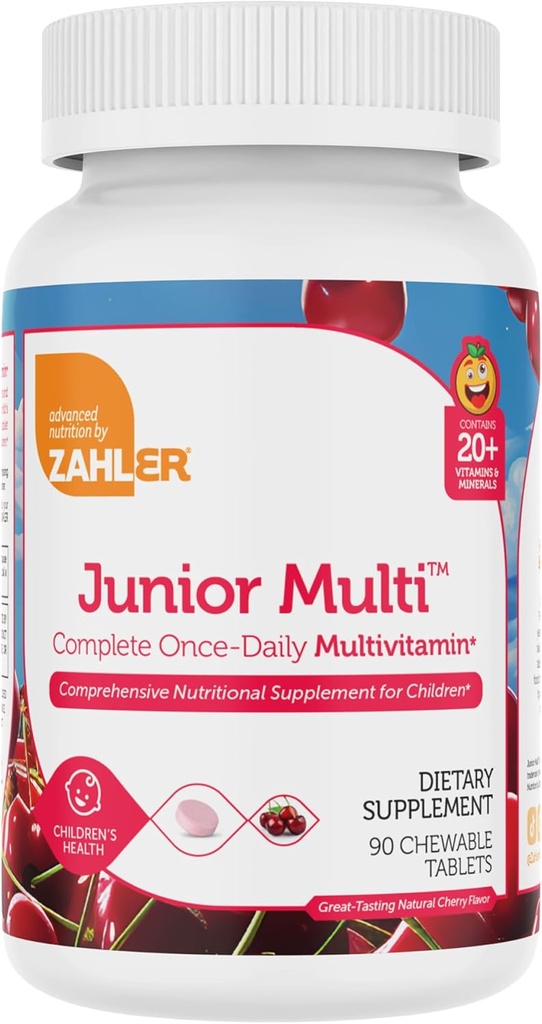 Zahler Kids Multivitamiini närimistablett - täielik üks igapäevane vitamiinide lisand - sisaldab 20 mineraali ja vitamiine lastele ja väikelastele - Kosher Multivitamiinid Kirsimaitse (90)