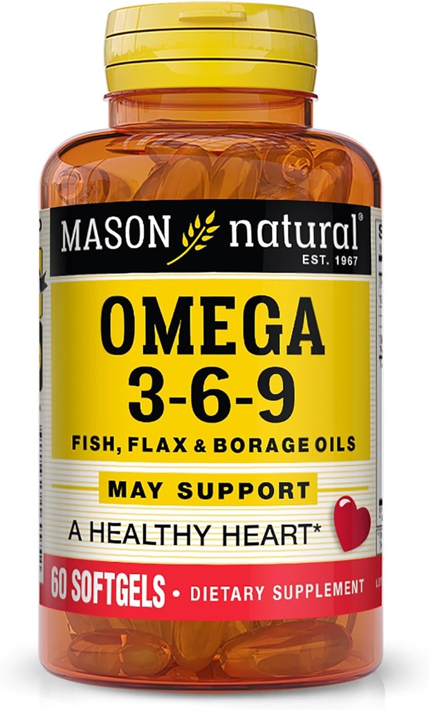 Mason Natural Omega 3-6-9 met Vis, Vlaszaad, & Borage Oils, 60 Softgels
