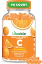 Gummie di vitamina C vitali per adulti | 750mg | Grande sapore arancione VIT C | Vegan Non OGM Vitamina C Chewable | per il supporto immunitario | 90 Gummies