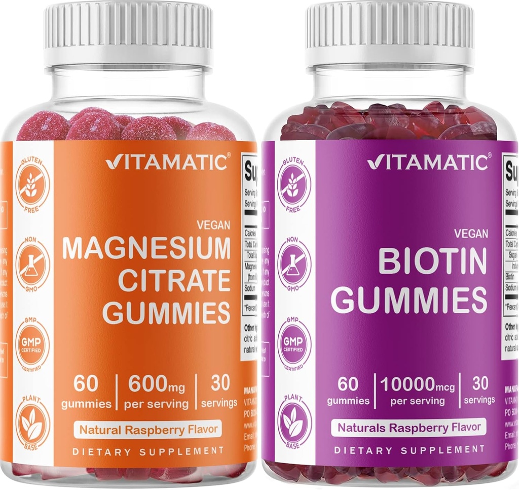 Vitamatic Magnesium Gummies & Biotin Gummies - 60 Veganisten tellen elk