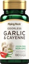 Piping Rock Odorless Garlic Softls  .. 180 Softlis  suplementaris amb Cyen Extravyen Alli Sativum No-GMO, Free Guten