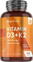 PesoWorld Vitamina D3 K2-240 comprimidos Vegan (8 meses de abastecimento) - Vitamina D3 4000 UI (100mcg) & Vitamina K2 (MK7) (125mcg) - Suplemento de vitamina D para mulheres e homens - Sem glúten