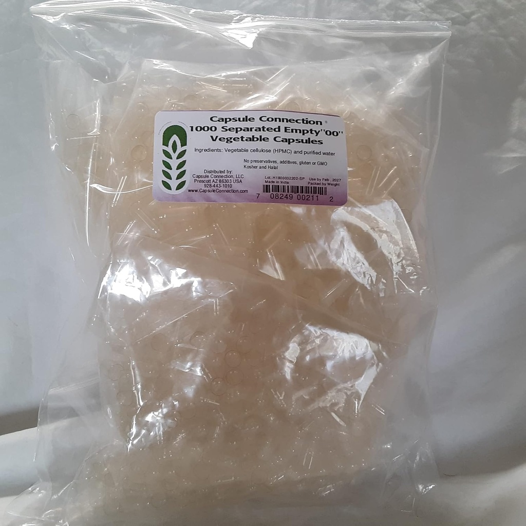 Pripojenie k kapsule 1000 Oddelené prázdne zeleninové kapsule, 00" Veľkosť, Vegan & Vegetarián resealable Bag