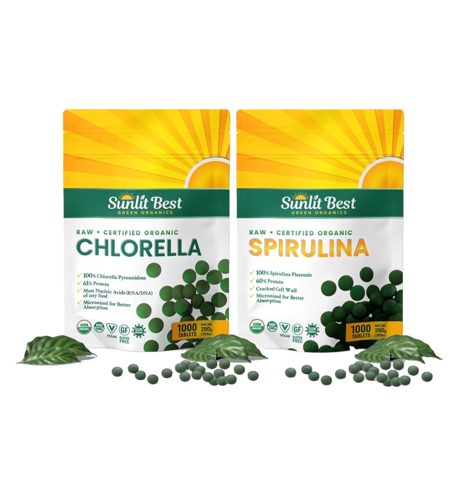 Sunlit Best Premium Chlorella & Spirulina 1000 Count Tablet Bundle | for Immune Support, Energy, Wellbeing