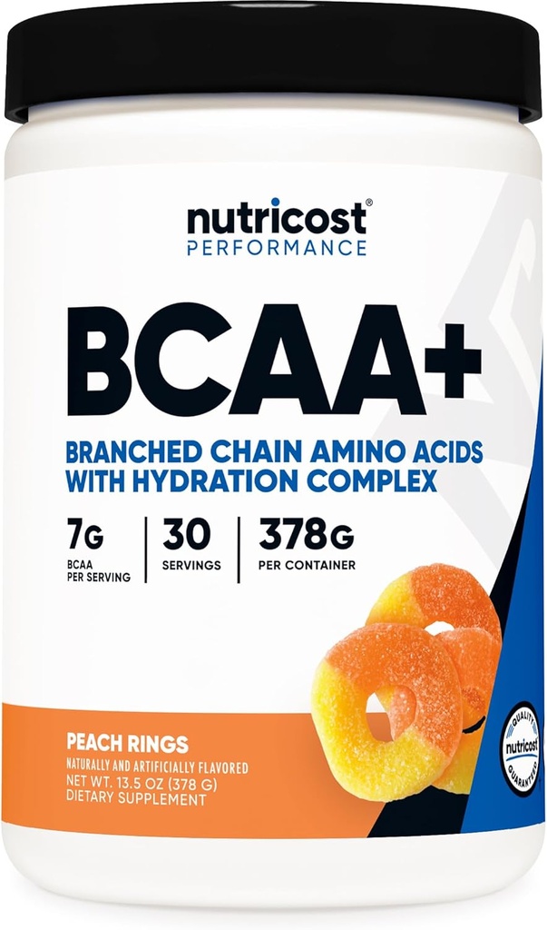 Nutricost BCAA + Hydration Powder (Peach Rings) 30 portioner - Branched Chain Amino syror med Hydration Complex - Gluten-Free, Non-GMO