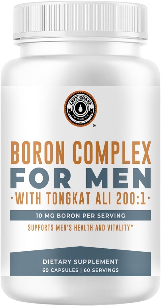 Supplément boron pour les hommes avec Tongkat Ali - Vitamine D3, Zinc Picolinate 30mg, Longjack Tongkat Ali pour les hommes - Boron Citrate 10mg pour les hommes - Non OGM, sans gluten, sans allergènes - 60 Compte
