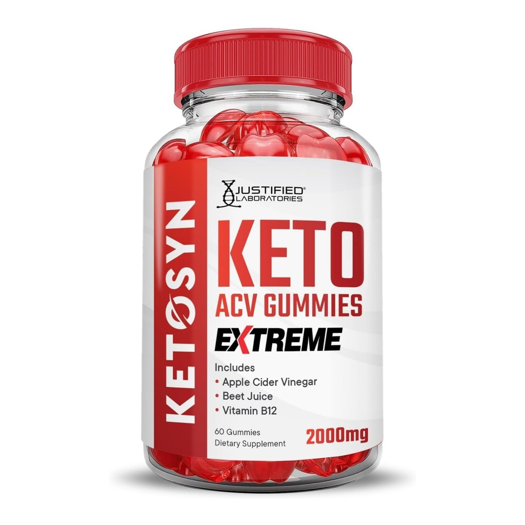 Justified Laboratories Ketosyn Keto ACV Gummies Extreme (2000 mg) - 60 Count - Formulated with Apple Cider Vinegar, Folate & Vitamin B12 - Non-GMO, Vegan, Gluten Free - 30 Servings