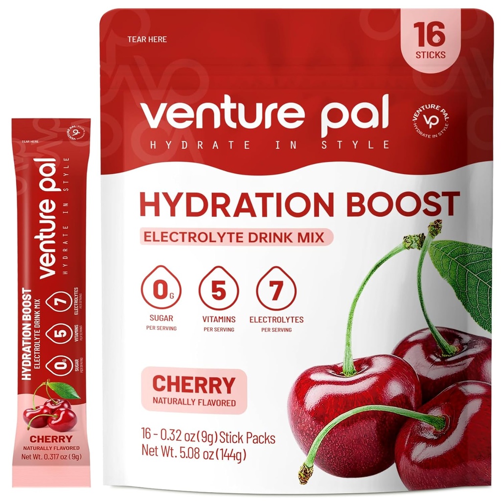 벤처 Pal Sugar Free Electrolyte Powder Packets - Rapid Hydration & Party Recovery 용 액체 일일 IV 음료 믹스 | 5 비타민 & 7 일 전동| Keto Friendly | Non-GMO | 인증 Vegan | 16 스틱
