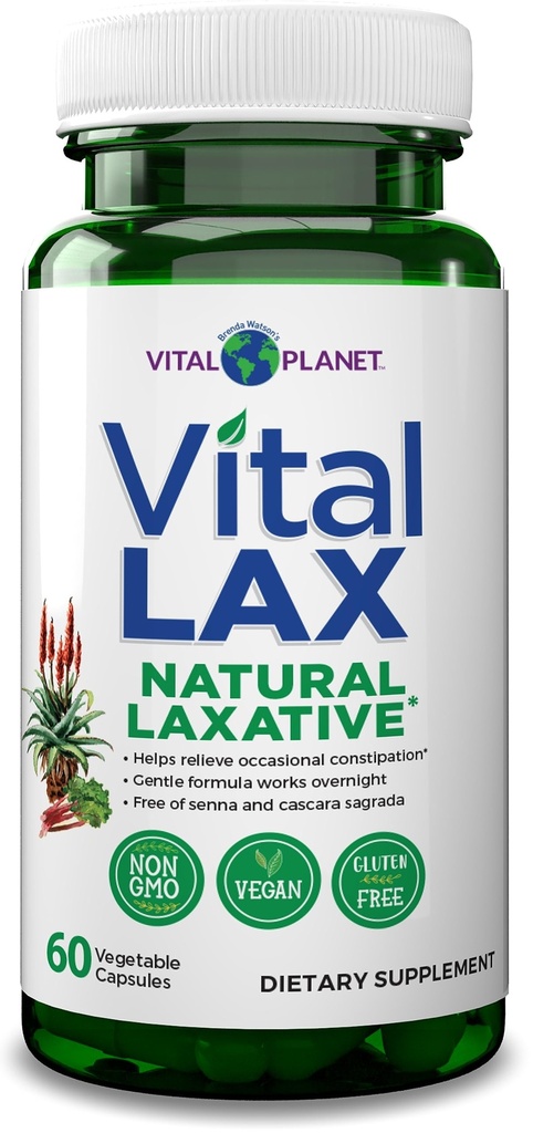 Vital Planet - Vital Lax Natural Laxative Cleanse Supplement for Occasional Constipation, with Magnesium Hydroxide, Slippery Elm, Aloe, and Triphala to Support Bowel Regularity 60 Capsules