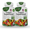 Organic Superfood Greens Fruits and Veggies Complex - Dietary Supplement with 14 Greens &14 Vegetables with Alfalfa Rich in Antioxidants Organic Ingredients Non-GMO (120 Count Pack of 2)