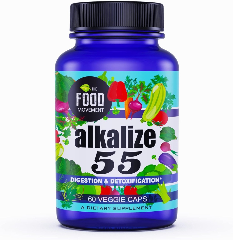 The Food Movement - Alkalize 55, 55 Fermented Foods with Black Earth Humic Fulvic Trace Minerals, Electrolytes, pH Balance, Immune Boosting, Vegan - 60 Veggie caps