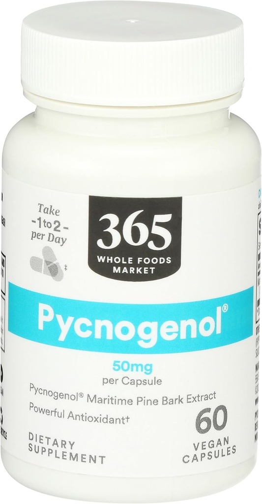 365 av hele matmarked, Pycnogenol Maritime Pine Bark ekstrakt, 50 mg vegansk kapsler, 60 teller