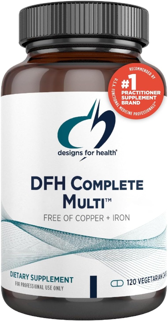 Dizainas sveikatai DFH Complete Multi-Communicative Multi Vitaminas + Mineralų papildas su folatų, 1000 IU Vitaminas D, Immunative Support Vitaminai - Multivitaminas be vario, Nėra geležies (120 kapsulės)