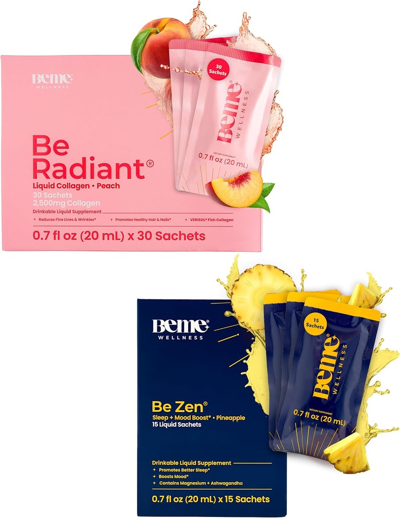 BeMe BeRadiant Peach & BeZen Bundle - Liquid Collagen & Magnesium Glycinate L-Theanine Supplements