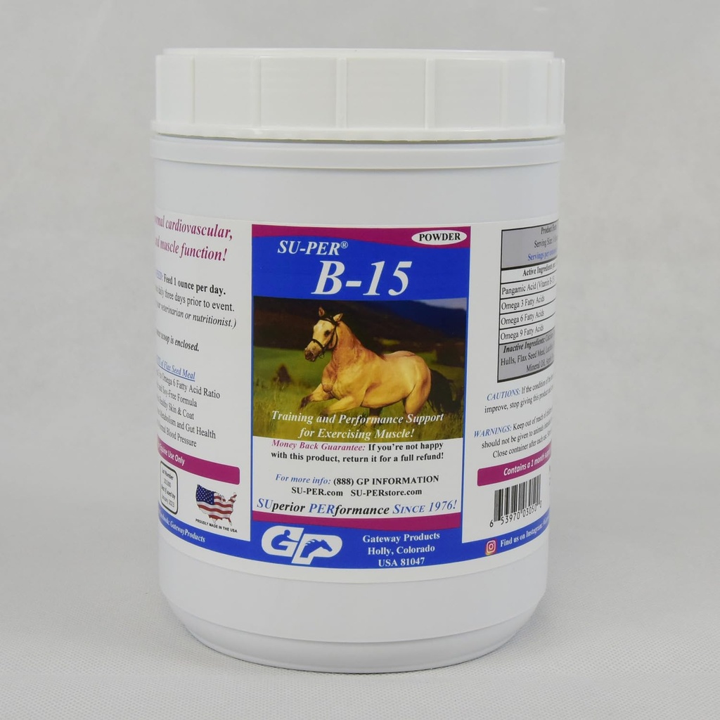 SU-PER B-15 Vitamin Supplement for Horses - Equine Vitamin B-15 Powder for Performance Support - 2.5 Pounds