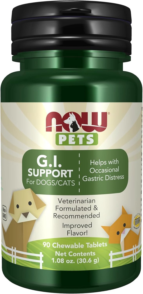 Şimdi Pet Health, G.I. Support Supplement, Cats & Dogs, NASC sertifikalı, 90 Chewable Tabletler