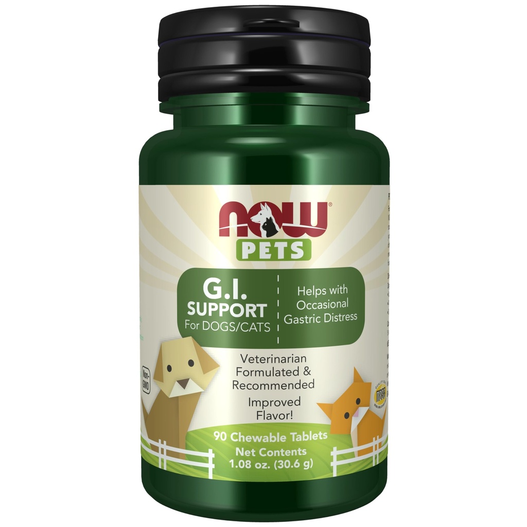 NOW Pet Health, G.I. Support Supplement, Formulated for Cats & Dogs, NASC Certified, 90 Chewable Tablets