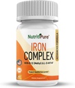 Iron Complex, Complete Blood Building Iron Vegetarian Capsules with Non-constipating Carbonyl Iron, Quatrefolic, B12, B6 & Vitamin C, for Women & Men (60 caps)