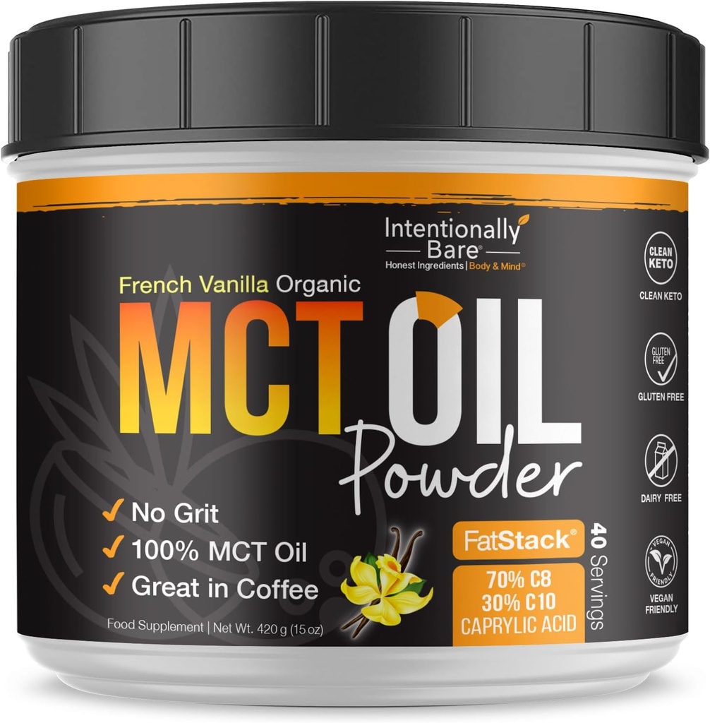 Intencionalmente sem óleo MCT pó francês Vanilla MCT creme de café - C8 MCT pó de óleo para energia e metabolismo - No Grit Keto mistura de energia Excelente em cozimento, batidos e creme para café - 40 Ser